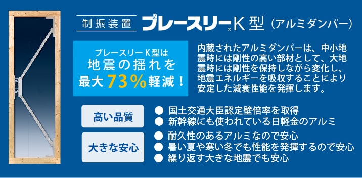 制振装置　ブレースリーK型（アルミダンパー）地震の揺れを最大73％軽減！