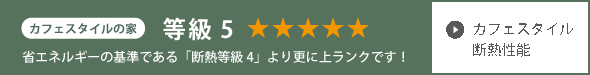 （カフェスタイルの家）断熱等級5　省エネルギーの基準である「断熱等級4」より更に上ランクです！［カフェスタイル断熱性能］
