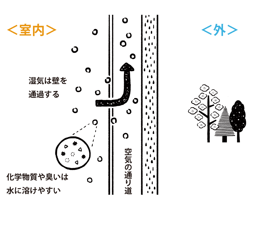 湿気を通す壁