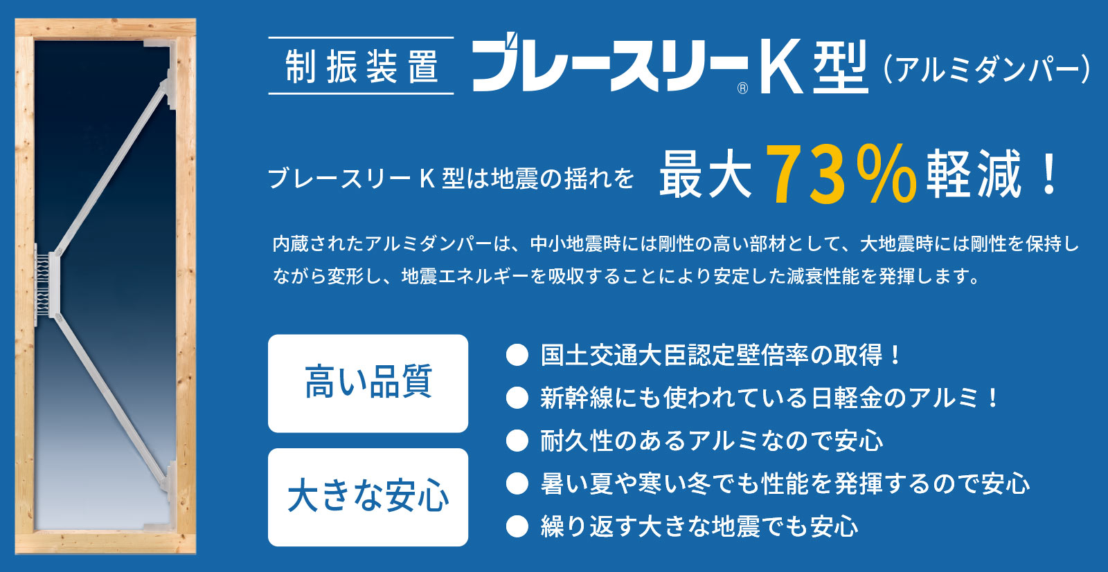 制振装置 ブレースリーK型（アルミダンパー）地震の揺れを最大73%軽減
